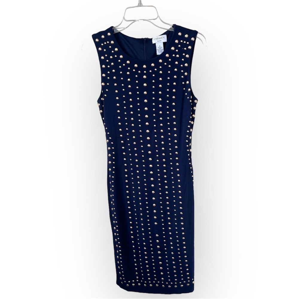 CARMEN MARC VALVO Navy blue studded tank‎ dress size S.